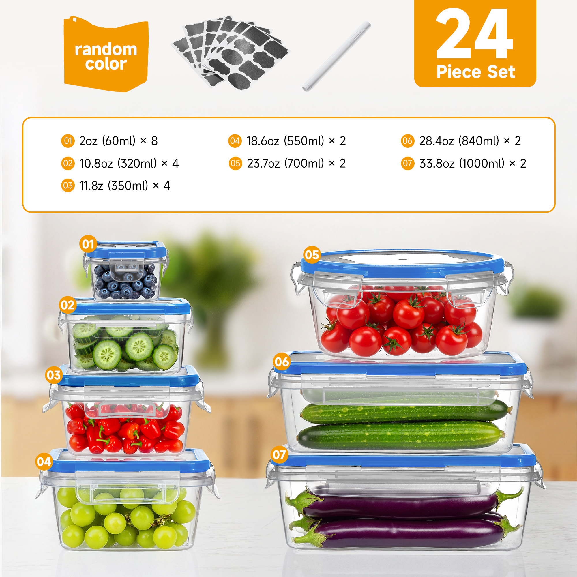 48pcs luxury food storage container set of high quality – sealed design ...